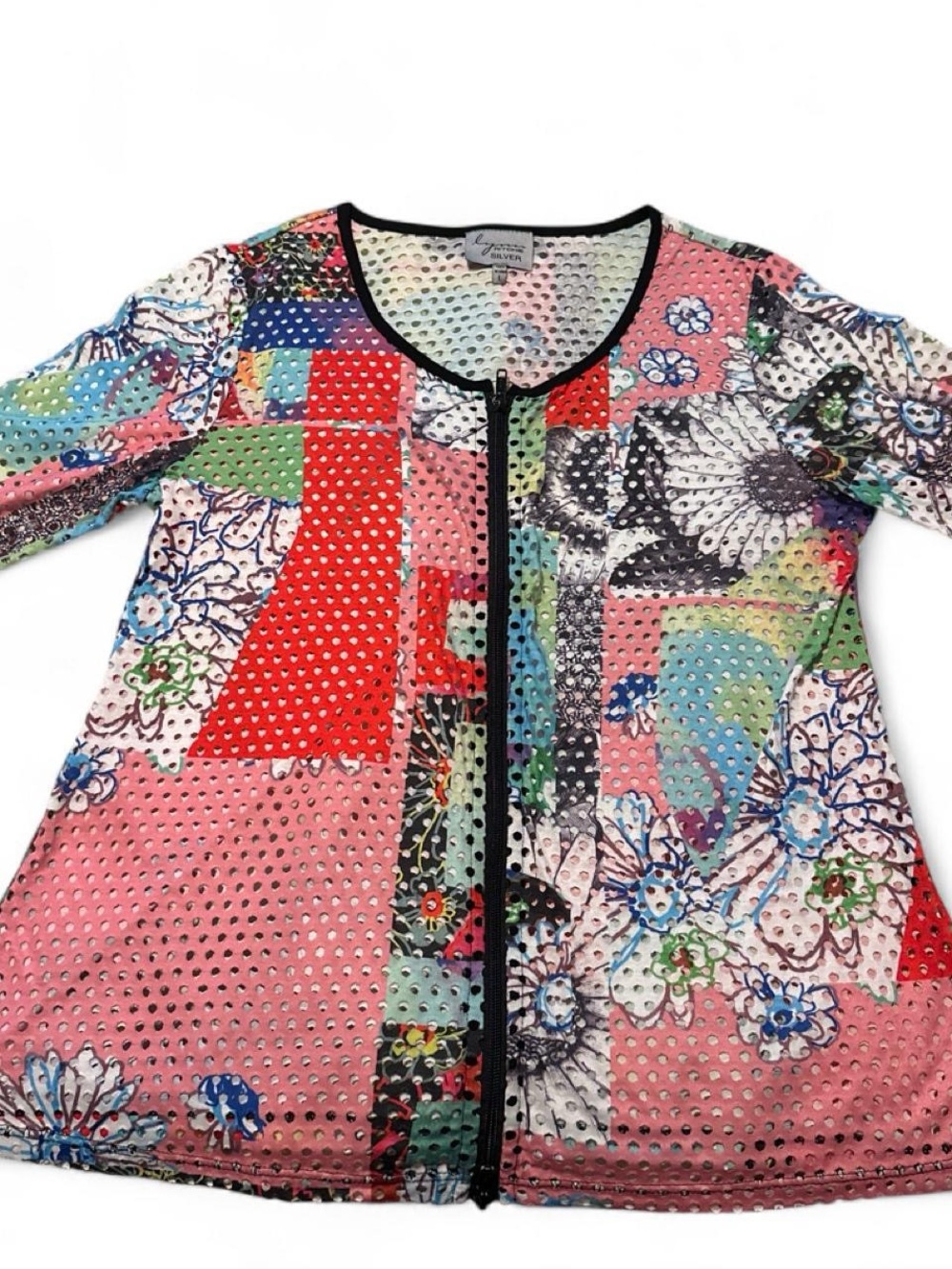 Lynn Ritchie Multicolor Floral Zip-Up Top